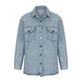 thumbnail image 5 of IROINNID Denim Jacket for Women Reduced Long Sleeve Turndown Lapel Light Wash Jean Jacket Solid Color Casual Button Down Frayed Hem Outerwear,Blue, 5 of 8