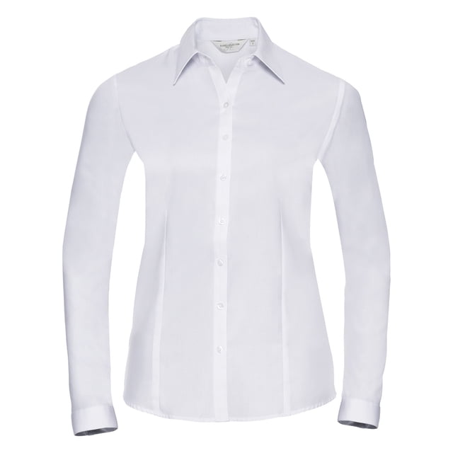 Russell- Camisa de trabajo de manga larga en tela en espiguilla para mujer (Blanco)