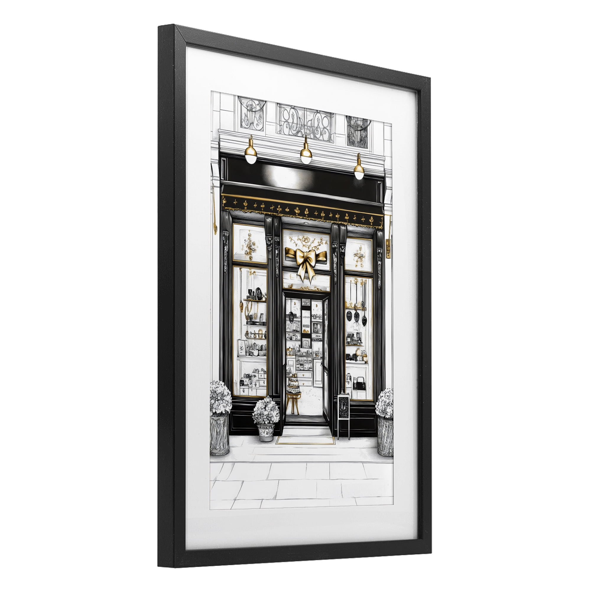 Stupell Industries Glam Paris Shop Facade Black Framed Print Under Glass, design by Petal Prints Design