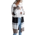 thumbnail image 1 of Prendas de vestir de punto con frente abierto para mujer Bloque de color a rayas Sencillo y elegante Manga larga Otoño Suéter fino con frente abierto en blanco y negro L, 1 of 8