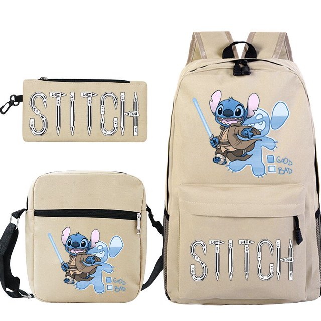 Disney Stitch-mochila de gran capacidad para niños, conjunto de 3 piezas de dibujos animados, mochila ligera para estudiantes Fivean unisex