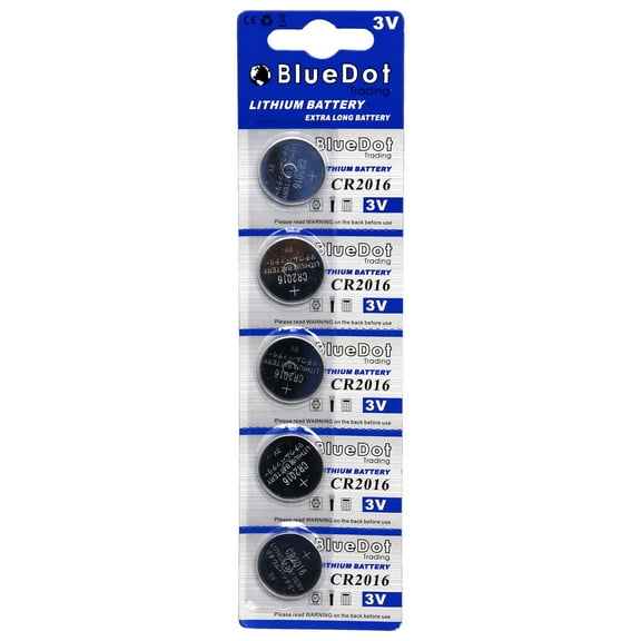 BlueDot Trading CR2016 (also known as CR5000LC) Lithium Manganese Dioxide (Li-MnO2) Button Coin Cell Batteries - 5 Pack