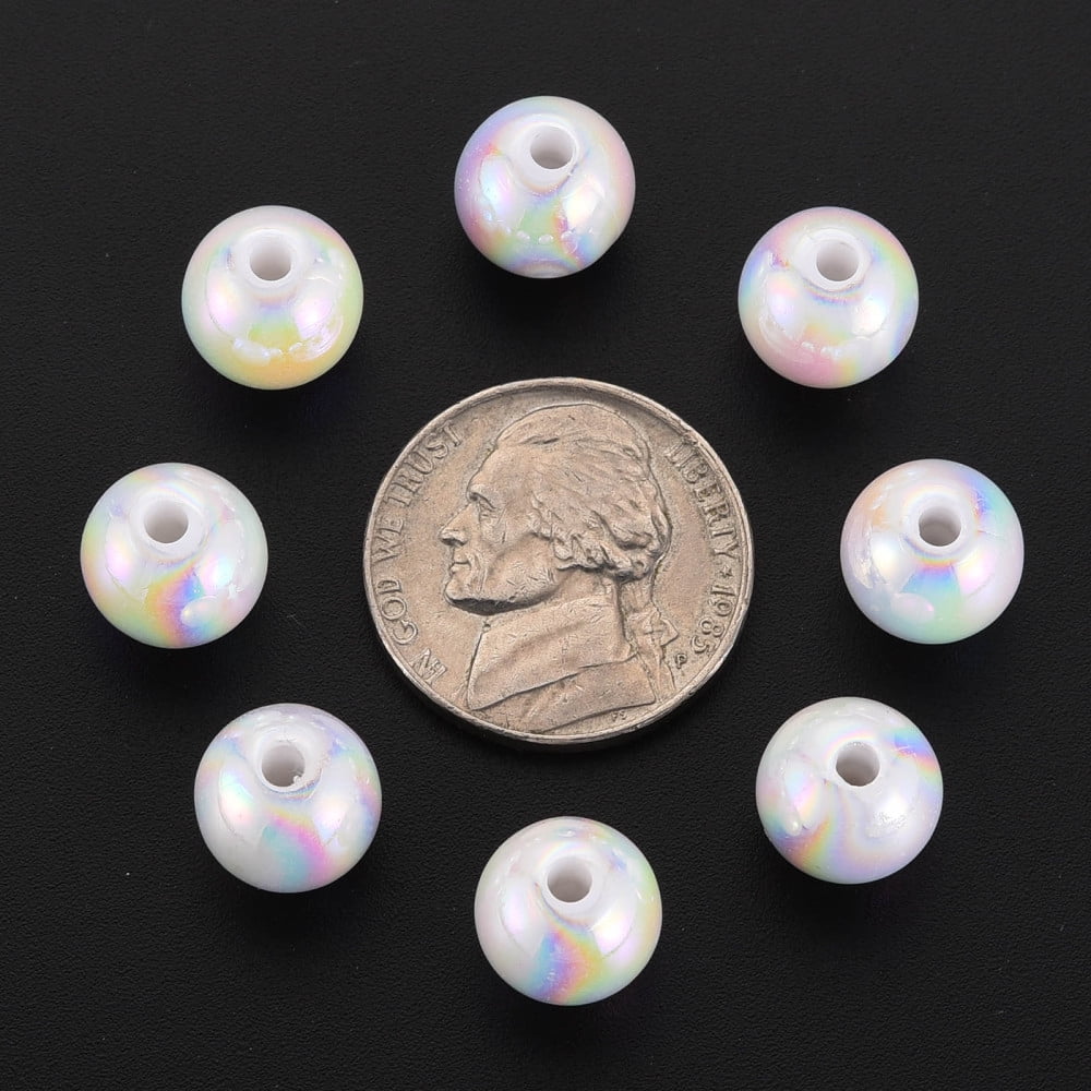Opaque Acrylic Beads AB Color Plated Round White 10x9mm Hole: 2mm about 940pcs/500g