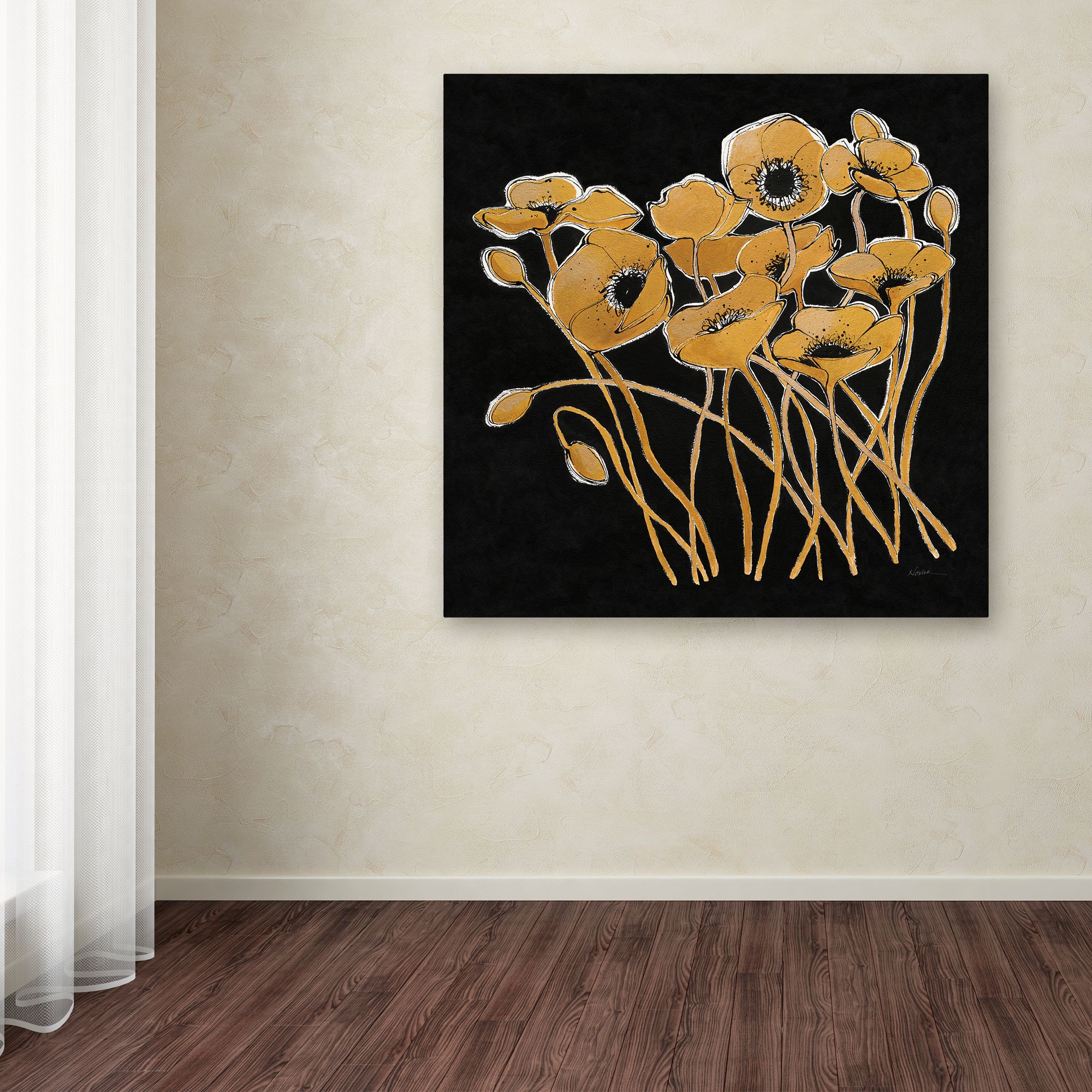 Trademark Fine Art 'Gold Black Line Poppies I v2' Canvas Art by Shirley Novak