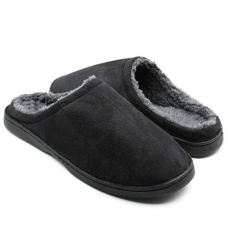 

SLM Men s Suede Slip On Fleece Lined Open Back Hard Bottom House Shoe Slippers