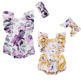 thumbnail image 4 of Styles I Love Infant Baby Girls Ruffle Sleeves Flower Printed Cross Open Back Sunsuit Romper and Headband 2 pcs Summer Bodysuit Outfit (Floral Purple, 100/18-24 Months), 4 of 5