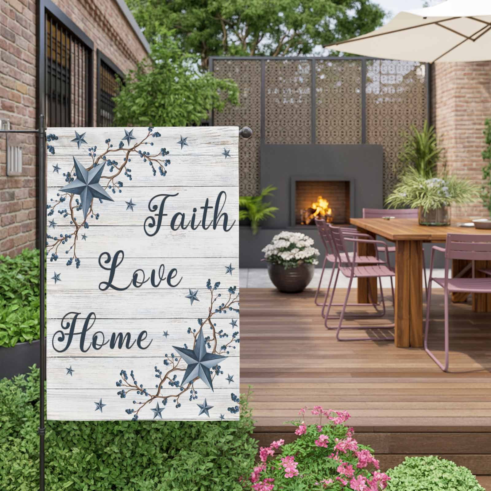 Blue Texas Star House Flag 28 x 40 Inches, Vintage Berry Faith Love Home Country Wood Grain Weather Proof Outdoor Patio Flags Double Sided Small House Decoration for Yard Lawn Outside Home