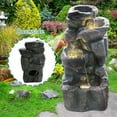 thumbnail image 3 of 4-Tiers Cascading Rock Outdoor Water Fountain with LED Light, Standing Cascading Water Feature Faux Stacked Stones Waterfalls Decor for Garden Patio Yard and Lawn (Deep Grey), 3 of 6