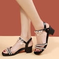 thumbnail image 5 of Womens Chunky Block Heeled Sandals Pearls Rhinestone Fringe Pendant Party Wedding Shoes Fashion Open Toe Ankle Strap Mid Heels, 5 of 5
