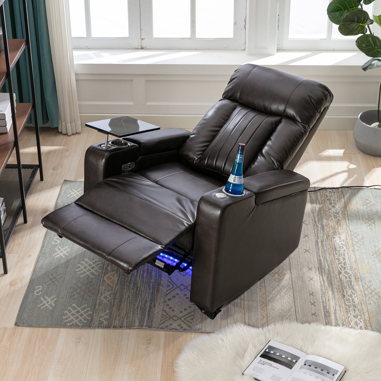 Kadyn Power Motion Recliner, Modern Recliner Chair with USB Charging Port and Hidden Arm Storage, PU Power Motion Recliner with 2 Convenient Cup Holders Design, Brown Kadyn Power Motion Recliner, Modern Recliner Chair with USB Charging Port and Hidden Arm Storage, PU Power Motion Recliner with 2 Convenient Cup Holders Design, Brown