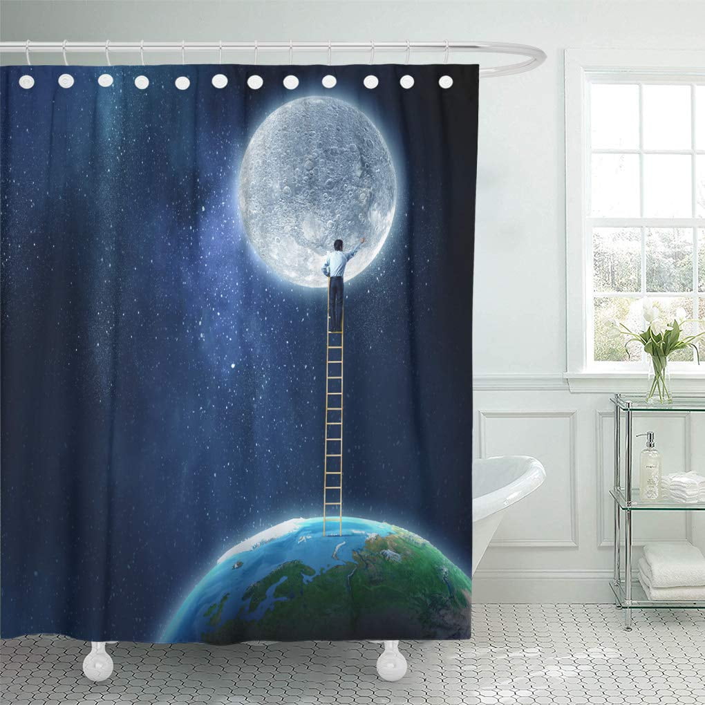 Yusdecor Reach Man Reaching Moon Planet High Ladder Climbing Earth Bathroom Decor Bath Shower Curtain 66x72 Inch Walmart Canada