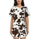 thumbnail image 1 of Balery Brown Cow Conjunto de Pijama para Mujer con Estampado, Dos Piezas de Manga Corta y Shorts, Ropa de Dormir Suave con Cuello Redondo y Bolsillos-Medium, 1 of 6