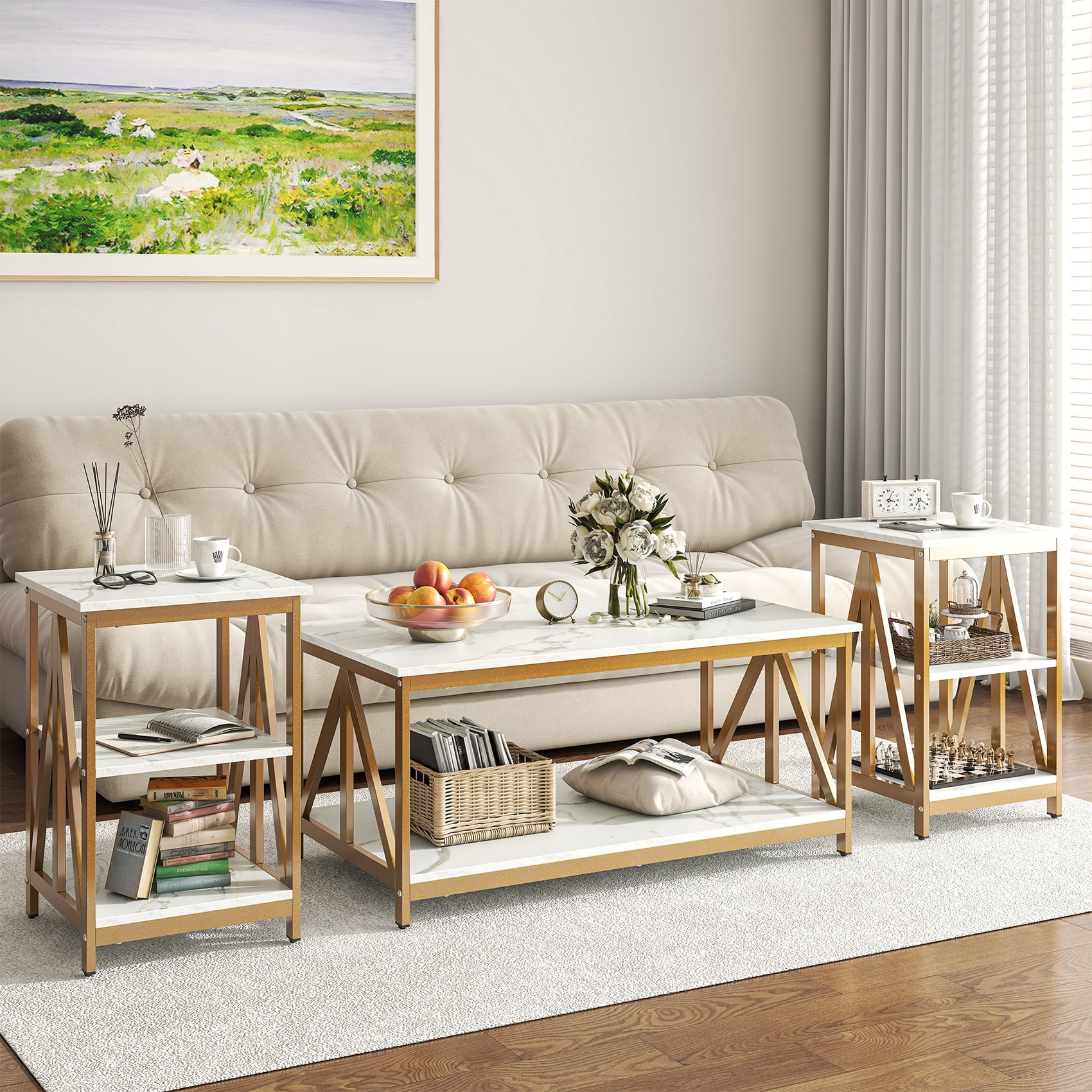 Timagebreze Wood 3-Piece Table Sets Includes 1 and 2 End Tables Home Accent Furniture for Living Room