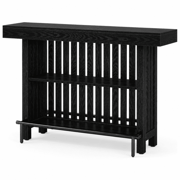 Kiootto 63" Home Bar Table with 2-Tier Storage and Footrest, Black