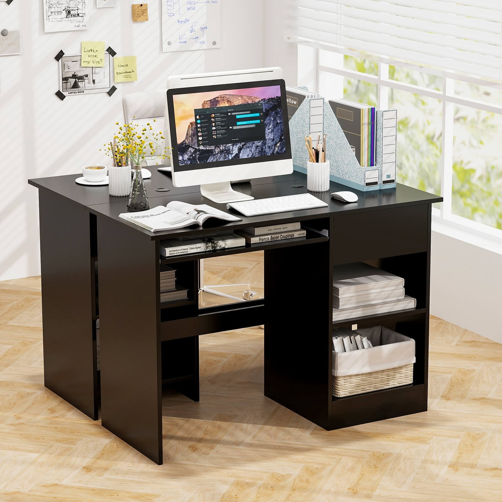 Costway Computer Desk Home Office Workstation Study Laptop Table with Keyboard Tray Drawer Black