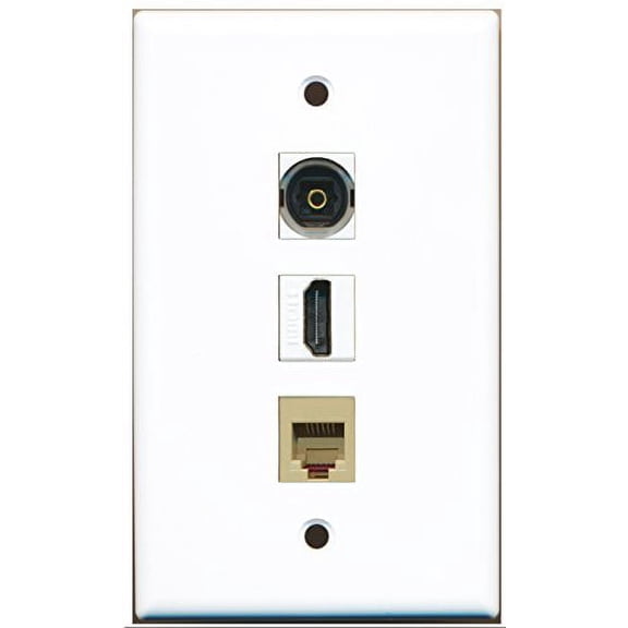 RiteAV - 1 Port HDMI and 1 Port Phone RJ11 RJ12 Beige and 1 Port Toslink Wall Plate
