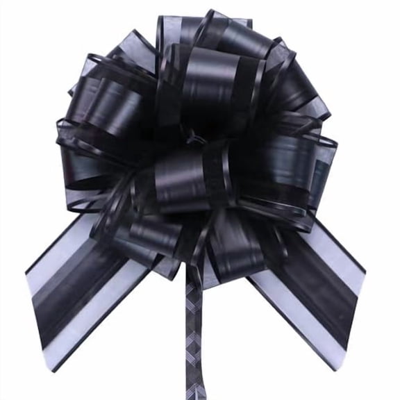 6 Black Pull Bows for Gift Wrapping - 6 Inch Decorative Bows for Presents, Party, Birthday, Holiday Boxes, Basket Packaging, Valentine's Day, Flower Decor