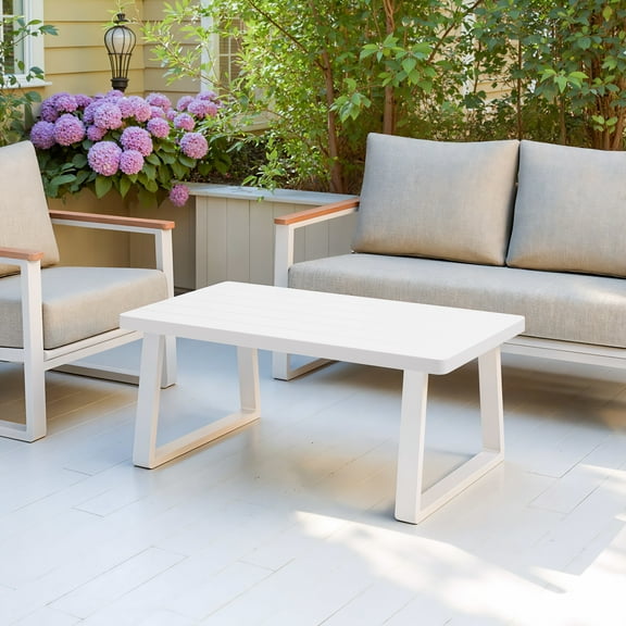 Welt Coffee Table White Coffee Table, Modern Style, Powder Coated Aluminum rectangular shape tabletop, Aluminum, Outdoor Living