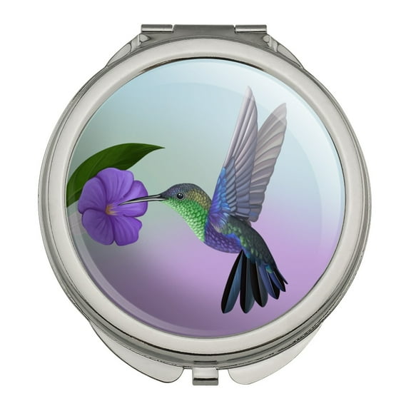 Hummingbird Crowned Woodnymph Purple Violet Compact Travel Purse Handbag Makeup Mirror