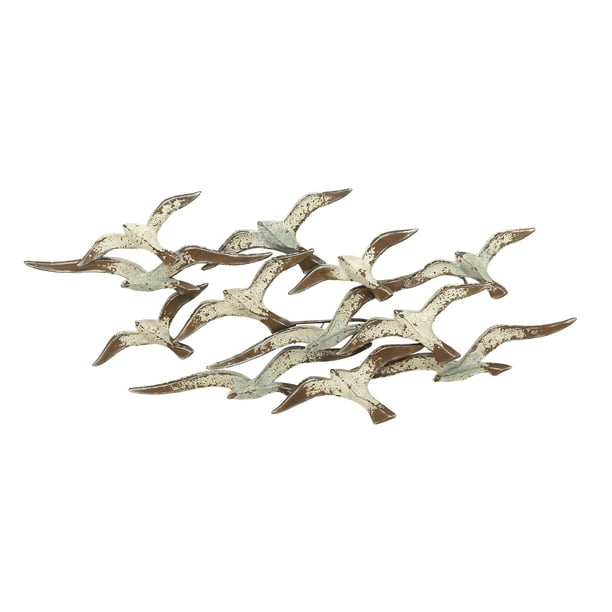 DecMode Indoor White Metal Coastal Birds Wall Décor