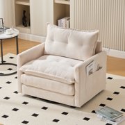 Modern Swivel Accent Chair 360-Degree Rotating Teddy Upholstery Barrel Chair with Wood Base for Living Room Bedroom Office Beige
