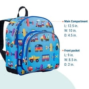 Wildkin Kids 12 Inch Backpack for Toddler Boys and Girls, Insulated Front Pocket (Trains, Planes & Trucks Blue)