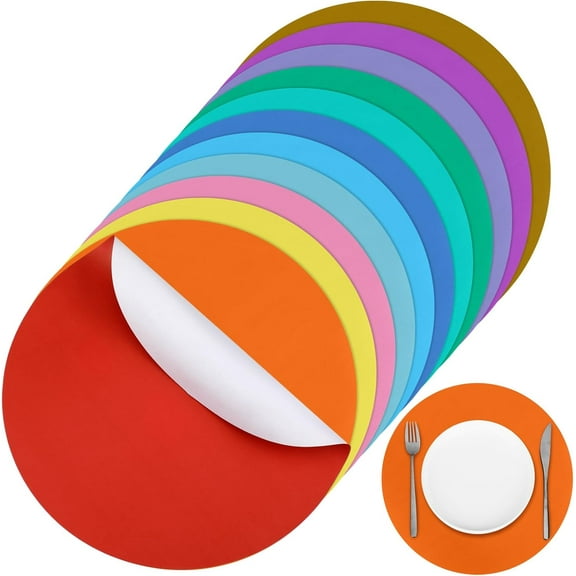 120 Pcs Disposable Paper Placemats 12 Inch Round Paper Place Mats Blank Table Mats for Restaurant Catering Dining Weddings Birthday Table Holiday Parties Supplies(Colorful)