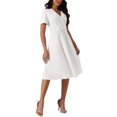 thumbnail image 4 of INSPIRE CHIC Robe Midi d'Été pour Femmes Col en V Manches Courtes Bouffantes avec Poches G Blanc, 4 of 6