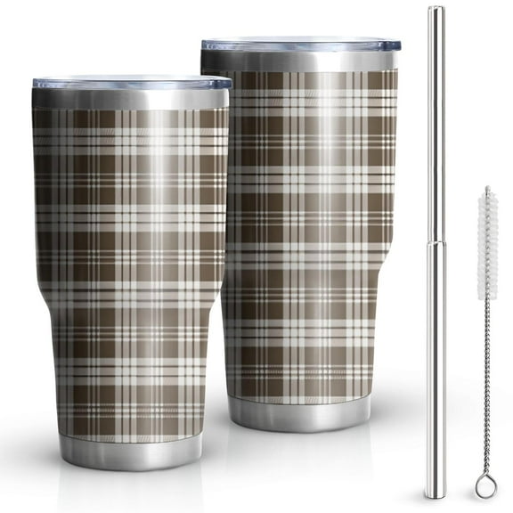 30oz Brown and White Checkerboard Checkered Pattern Tumblers Stainless Steel Tumbler with Lid and Straw,Vacuum Insulated Double Wall Travel Tumbler Cups Mug with Cleaning Brush for Coffee,Tea