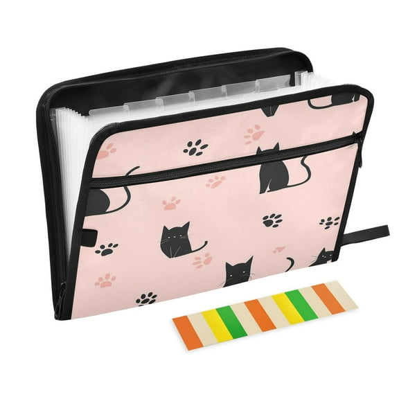 Accordion File Organizer with Zip Closure 13 Pockets Expanding File Folder Letter A4 Paper Document Organizer for Home Office Black Cat and Cat's Paw