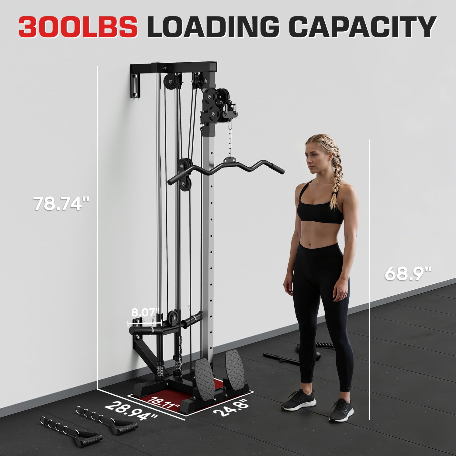 Mitonos Cable Crossover Machine, Lat Pull Down Machine with 18 Positions Dual Pulley System,  Wall Mount LAT Pull Down Machine  for Home Gym Fitness