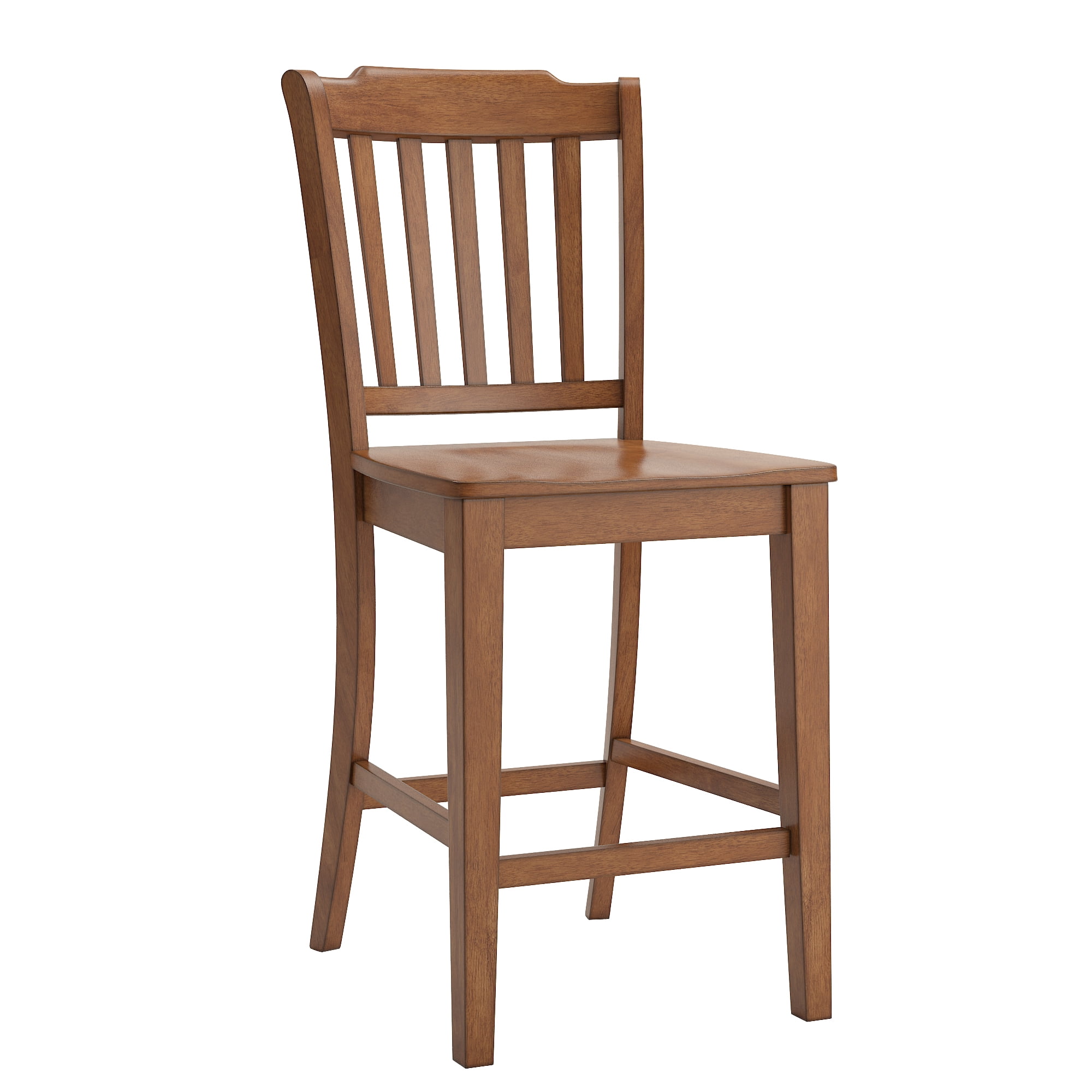 Weston Home Farmhouse Vintage Slat Back Solid Wood Counter Height Chair, Set of 2, Oak