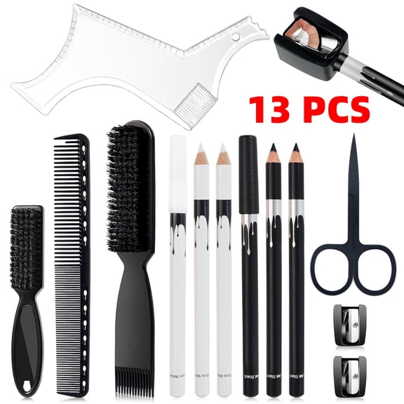 Beard Shaper Kit 13Pcs with Barber Pencils, Lineup Tool & Comb - Ultimate Men's Grooming Set for Precision Styling