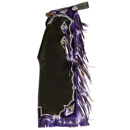 Saddle Barn Tack Youth Contender Chaps Black Purple Silver Large
