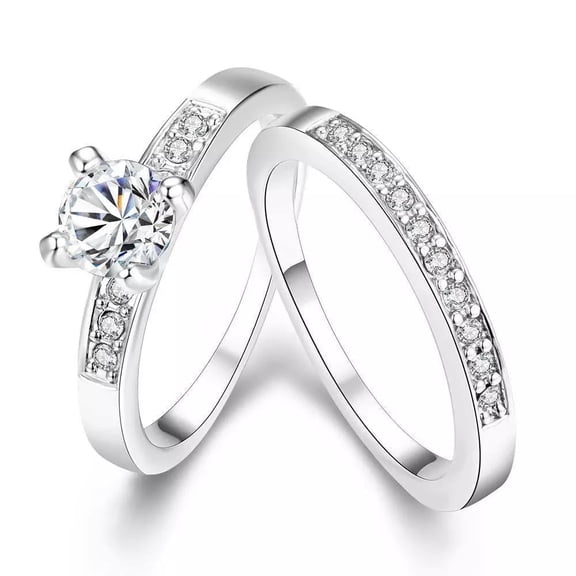 Platinum Plated Bridal Engagement Wedding Set Ring AAA Zirconia Size 9 B153