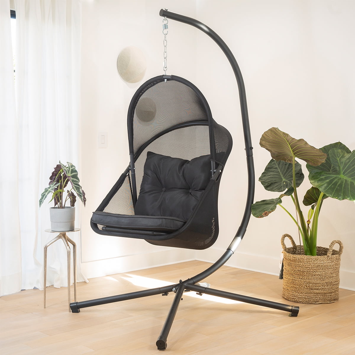 Barton Hanging Chair Canopy Egg Chair with Cushion Hanging Basket Lounge Seat Collapsible Egg