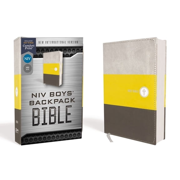 Niv, Boys' Backpack Bible, Compact, Leathersoft, Yellow/Gray, Red Letter Edition, Comfort Print, (Hardcover)