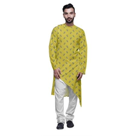 

Atasi Printed Ethnic Kurta With White Churidar Pajama Set For Men Summer Wear
