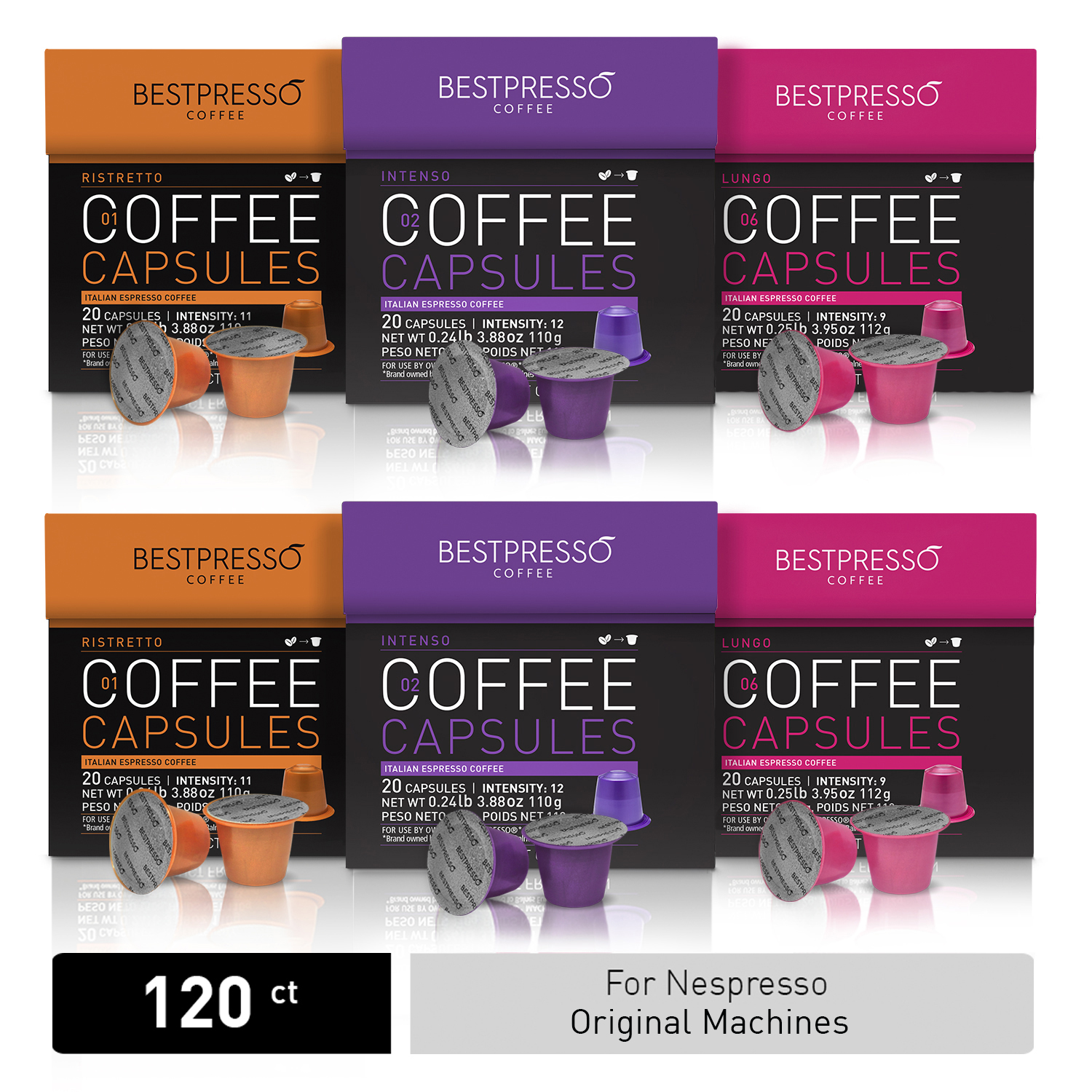 Bestpresso Premium Nespresso Coffee Pods, Intense Pack, 120 Count