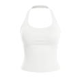 thumbnail image 4 of VNKIDY Womens Solid Color Halter Neck Workout Tank Top With Built In Bra Ribbed Slim Fit Sleeveless Crop Top For Yoga Gym Active Wear White L, 4 of 4