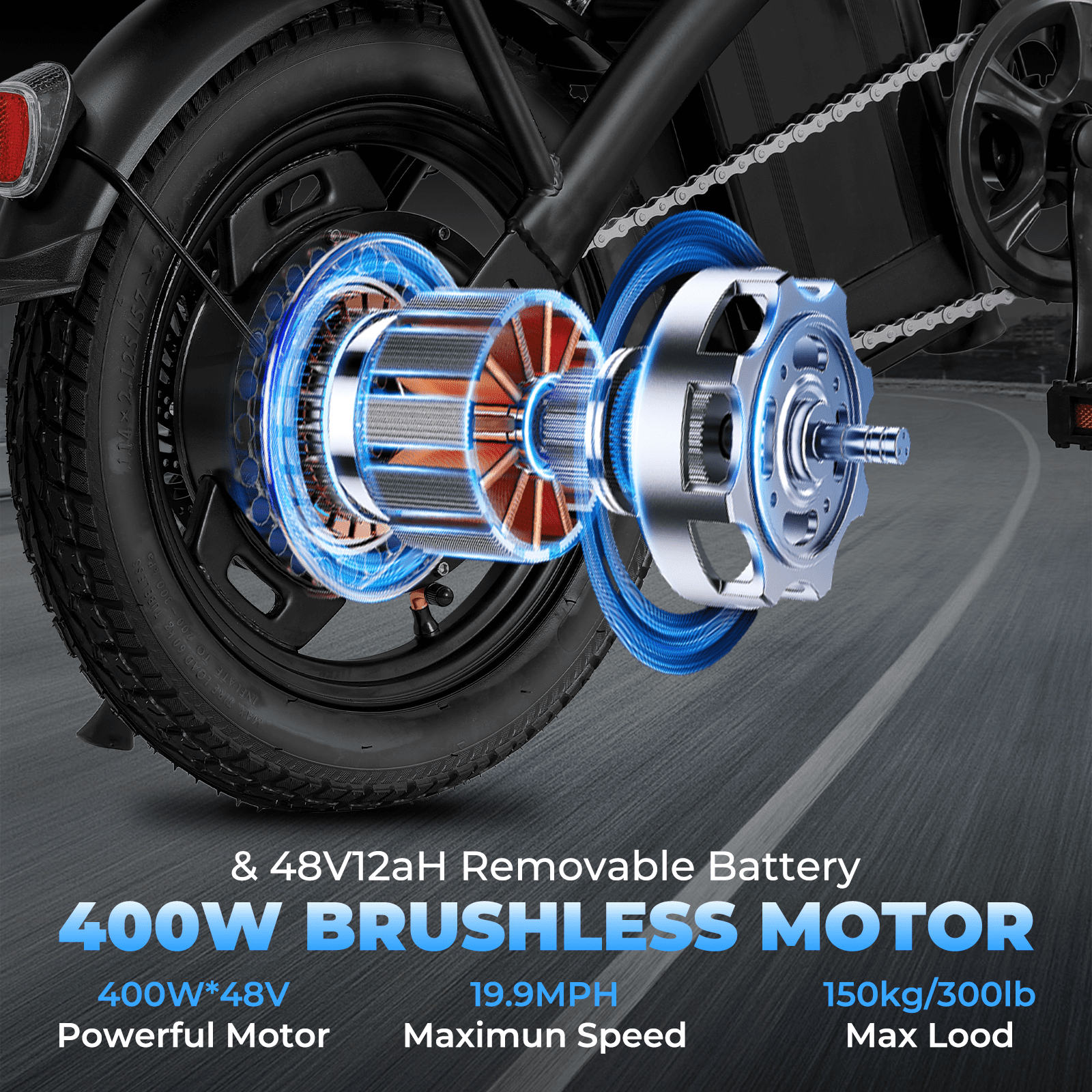 Rexei Yeki 48V 400W Adult  Electric Bikes,14" Tires, 19-22mi Range, Dual Disc Brakes, Adjustable Seat, Folding Design.