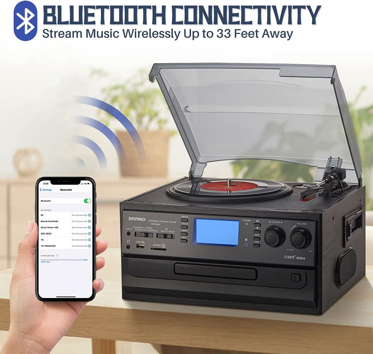 ORCC 10-in-1 Bluetooth Record Player Turntable for Vinyl Records CD Cassette USB/SD Convert