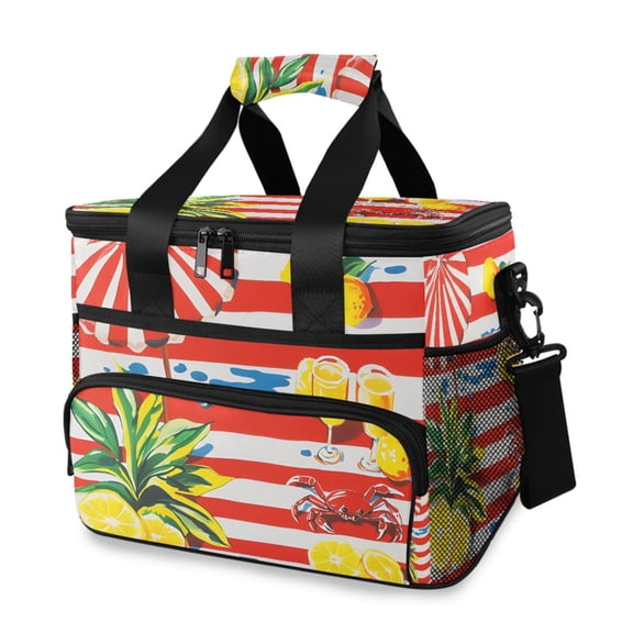 FORMRS Insulated Cooler Bag 24 Cans Capacity Soft Leakproof Lunch Box with Side Pockets, Striped Lemon