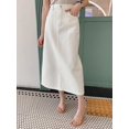 thumbnail image 6 of Dark Wash Straight Midi Denim Skirt With Side Slit Pocket Casual, 6 of 21