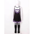 thumbnail image 5 of Miutii Kids 3Pcs Cheerleading Uniform for Girls Sleeveless Cheer Leader Dance Dress Outfit with Stockings 2 Pom Poms Black 11-12, 5 of 7