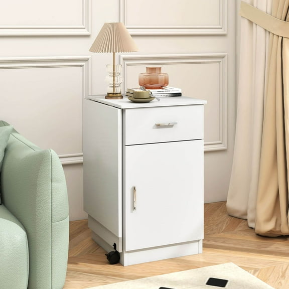 LYYHTY Folding Computer Desk with Drawer & Storage Cabinet, Lockable Casters, White Compact Writing Desk for Home Office Study