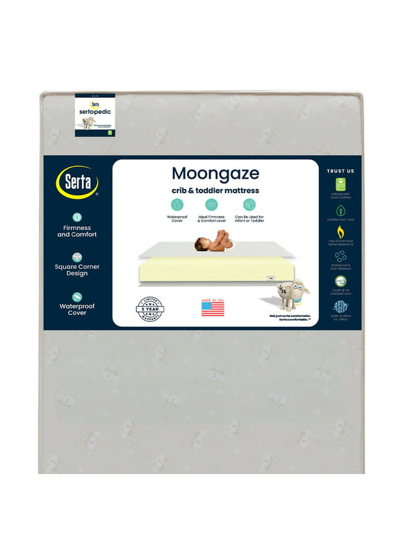 Serta Sertapedic Moongaze 5-inch Dual Sided Standard Baby Crib & Toddler Mattress- Sustainably Sourced Fiber Core - Waterproof - Lightweight - GREENGUARD Gold Certified (Non-Toxic) - 5 Year Warranty