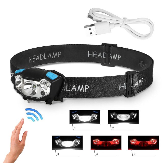 LED Headlamp Rechargeable Headlamp with Motion Sensor Flashlight