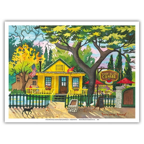 Hidden House Coffee Shop - San Juan Capistrano California - From an Original Watercolor Painting by Robin Wethe Altman - Master Art Print (Unframed) 9in x 12in