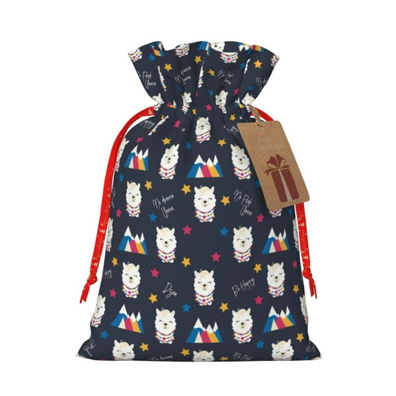 Naloa Llamas 1 Drawstring Christmas Bags, 3D Xmas Gift Bags, Christmas Wrapping Bags, Xmas Goodie Bags, Treat Pouch Bags, Party Favor Bags-